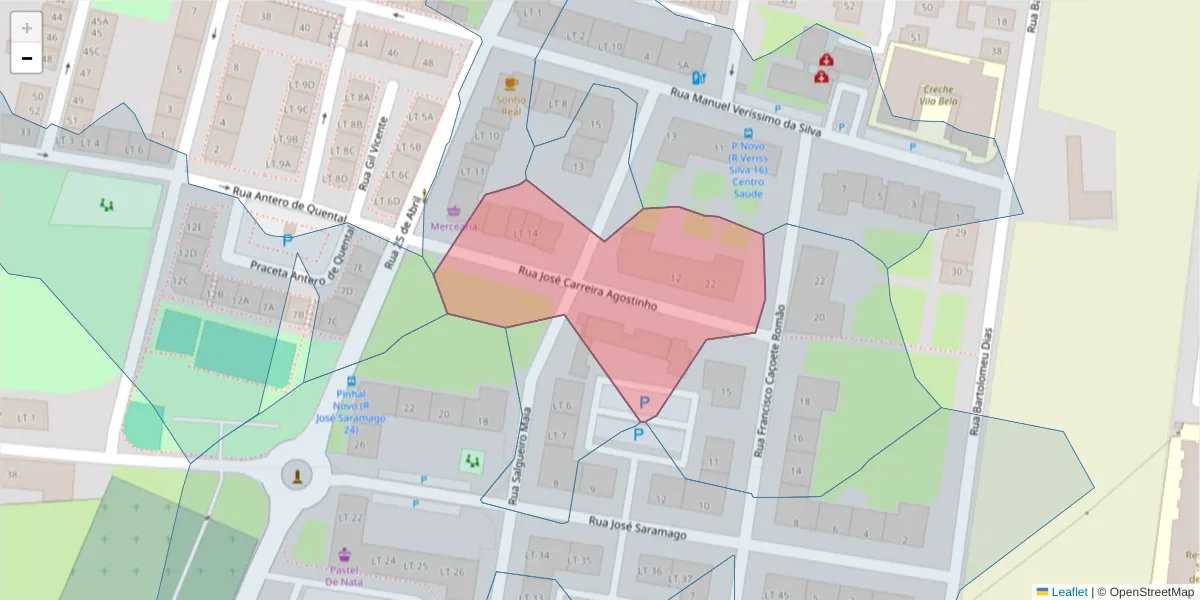 Mapa detalhado do código postal 2955-088 com limites, códigos postais vizinhos e agências dos correios