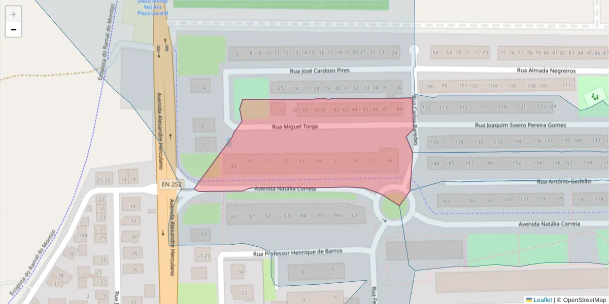 Mapa detalhado do código postal 2955-094 com limites, códigos postais vizinhos e agências dos correios