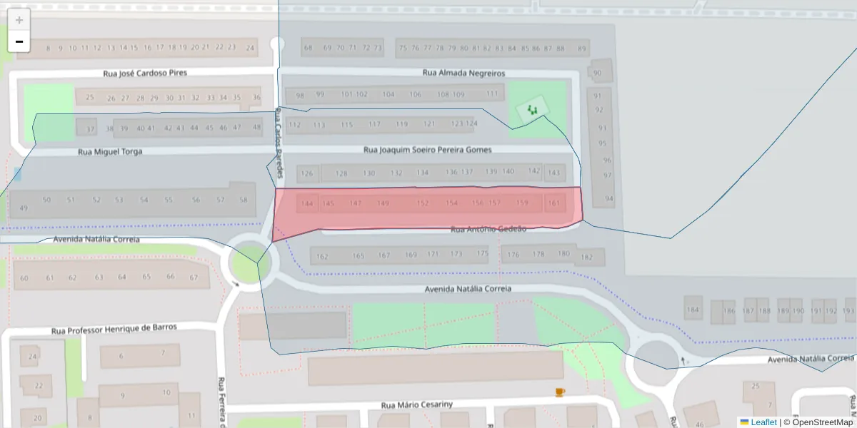 Mapa detalhado do código postal 2955-095 com limites, códigos postais vizinhos e agências dos correios