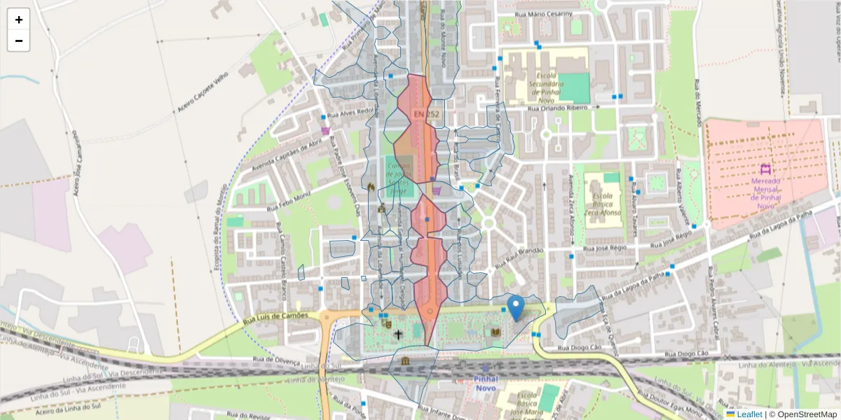 Mapa detalhado do código postal 2955-112 com limites, códigos postais vizinhos e agências dos correios