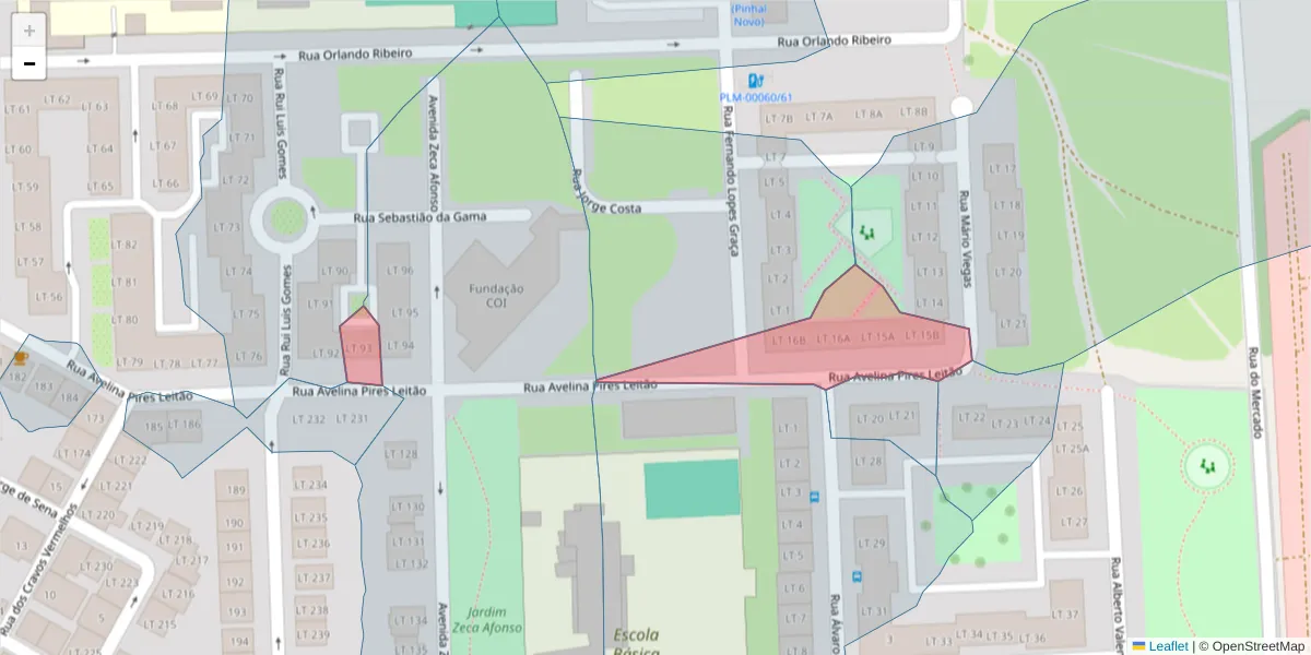 Mapa detalhado do código postal 2955-137 com limites, códigos postais vizinhos e agências dos correios