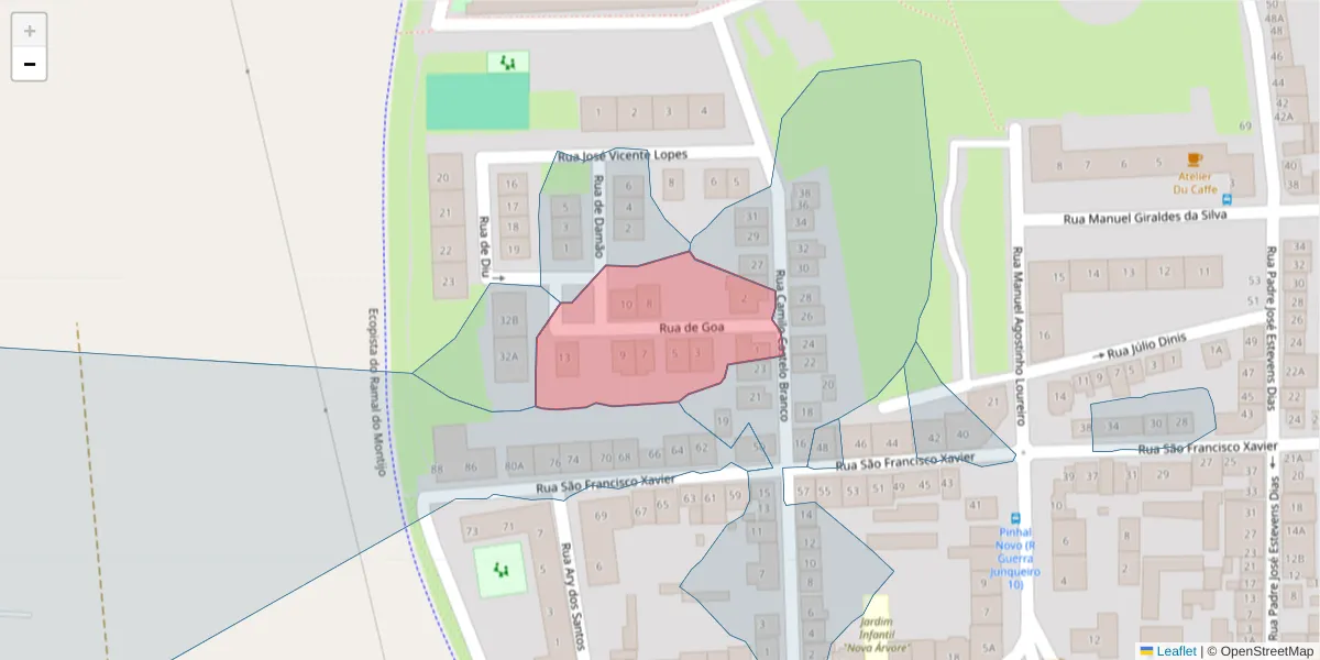 Mapa detalhado do código postal 2955-160 com limites, códigos postais vizinhos e agências dos correios