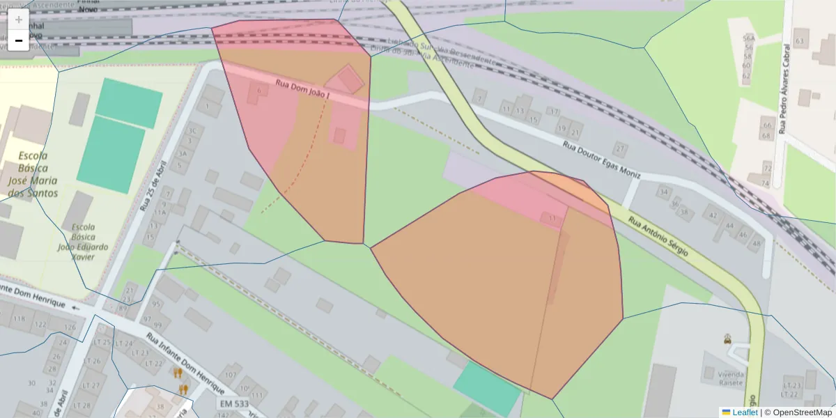 Mapa detalhado do código postal 2955-175 com limites, códigos postais vizinhos e agências dos correios
