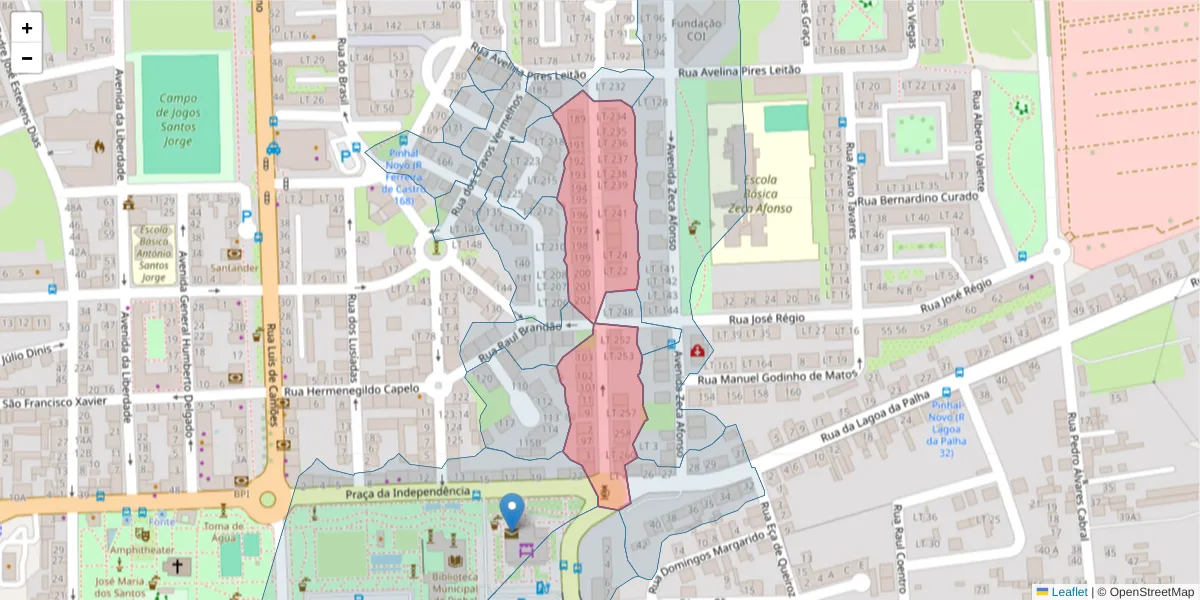 Mapa detalhado do código postal 2955-177 com limites, códigos postais vizinhos e agências dos correios