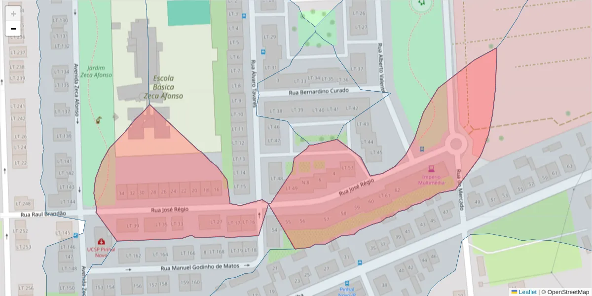 Mapa detalhado do código postal 2955-202 com limites, códigos postais vizinhos e agências dos correios