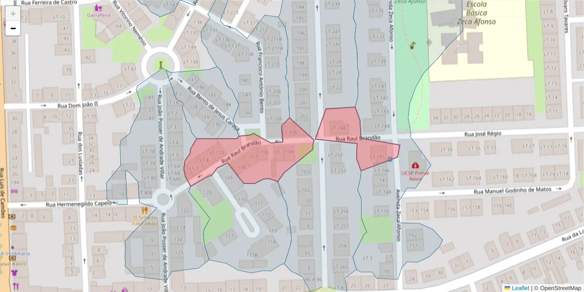 Mapa detalhado do código postal 2955-216 com limites, códigos postais vizinhos e agências dos correios