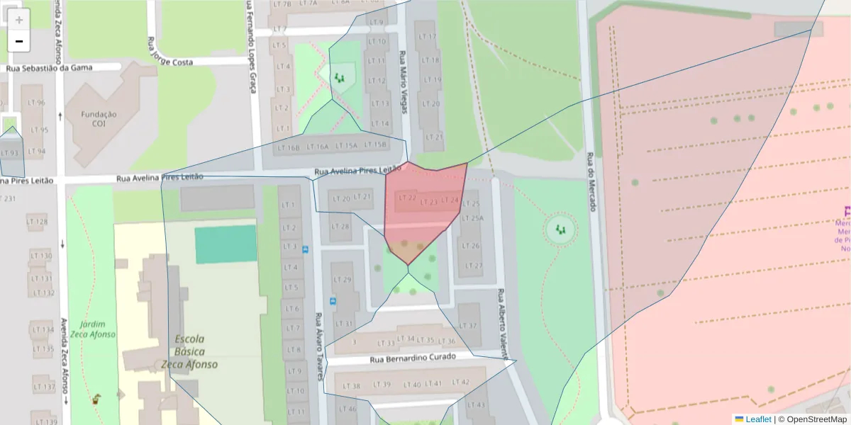 Mapa detalhado do código postal 2955-325 com limites, códigos postais vizinhos e agências dos correios