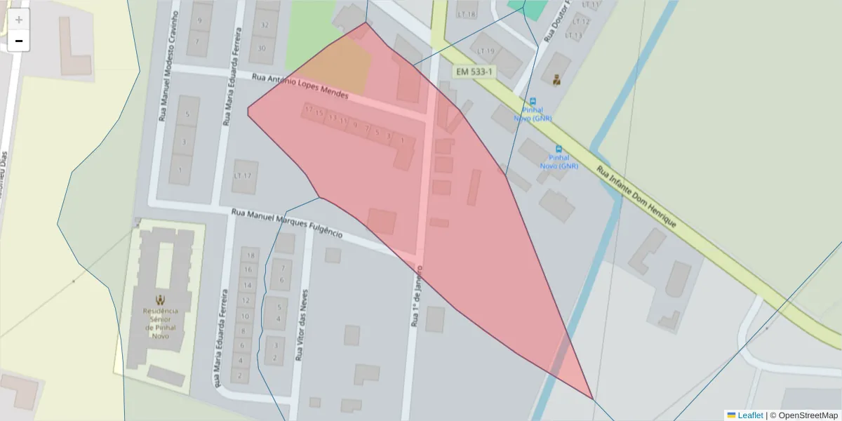 Mapa detalhado do código postal 2955-396 com limites, códigos postais vizinhos e agências dos correios