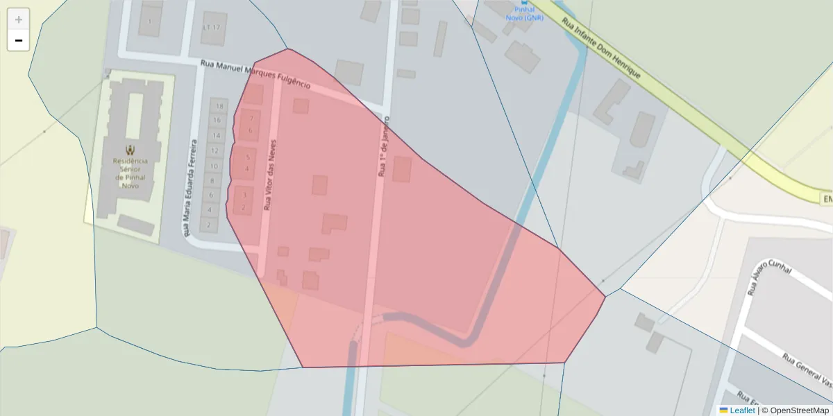 Mapa detalhado do código postal 2955-398 com limites, códigos postais vizinhos e agências dos correios