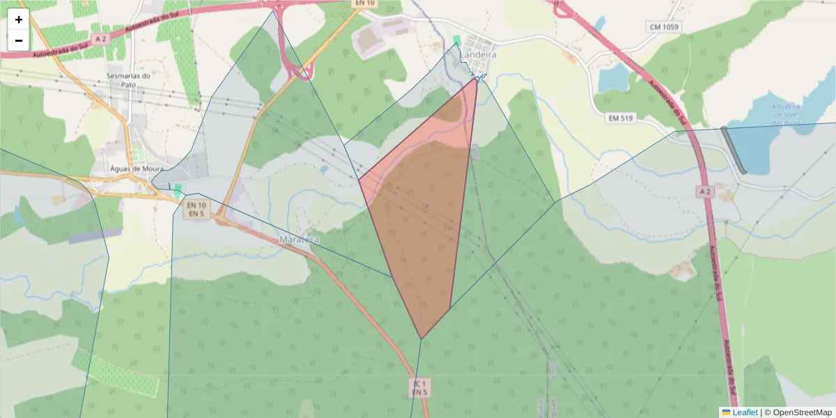 Mapa detalhado do código postal 2965-401 com limites, códigos postais vizinhos e agências dos correios
