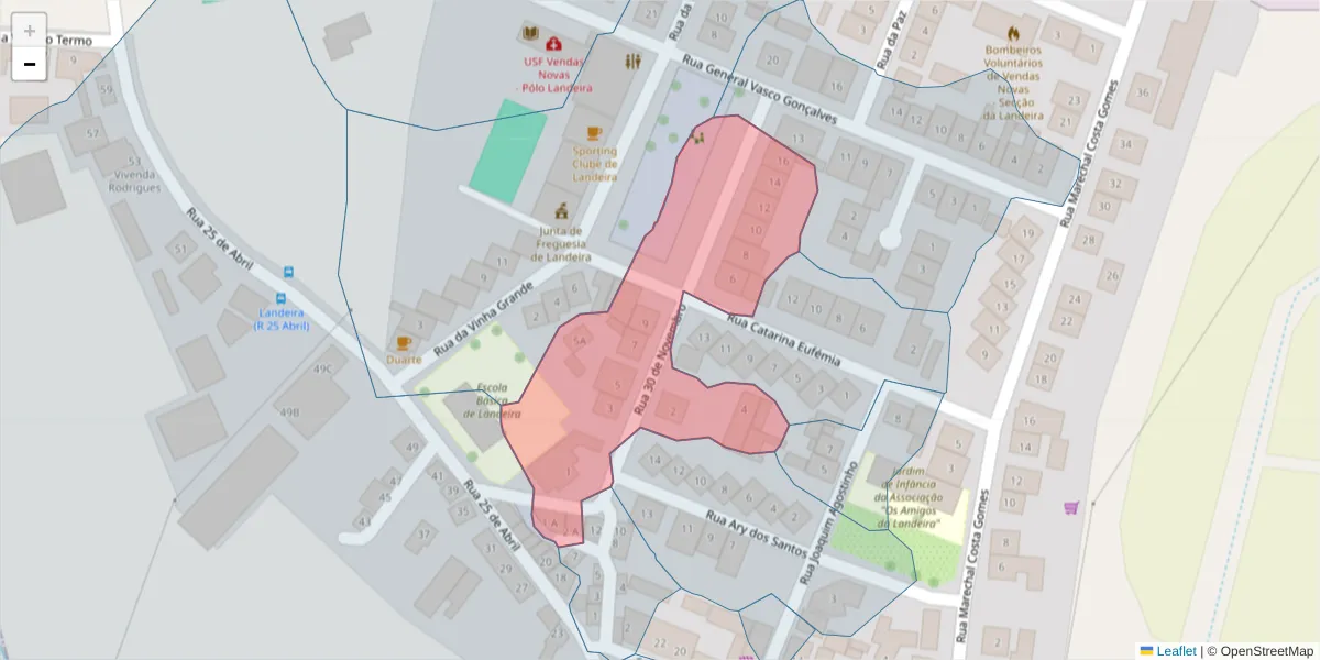 Mapa detalhado do código postal 2965-403 com limites, códigos postais vizinhos e agências dos correios