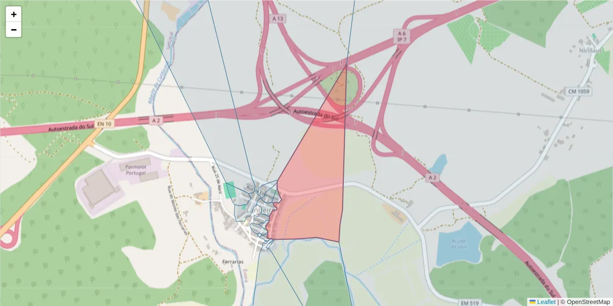Mapa detalhado do código postal 2965-410 com limites, códigos postais vizinhos e agências dos correios