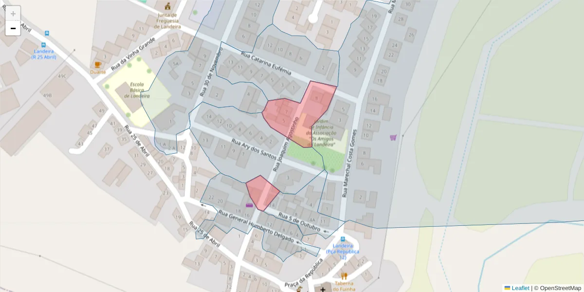 Mapa detalhado do código postal 2965-414 com limites, códigos postais vizinhos e agências dos correios