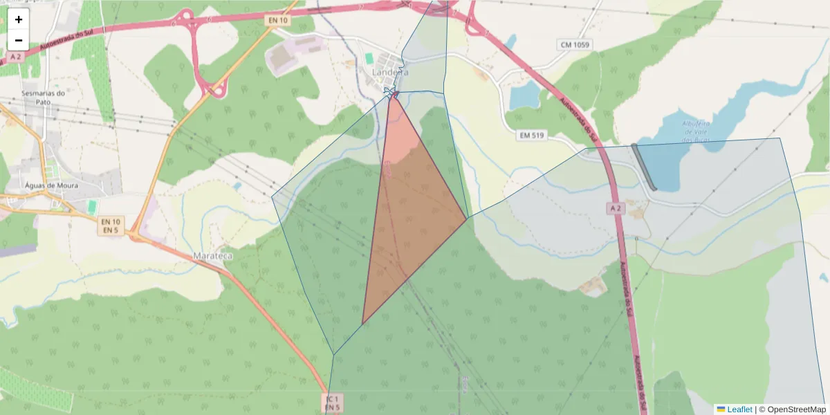 Mapa detalhado do código postal 2965-418 com limites, códigos postais vizinhos e agências dos correios