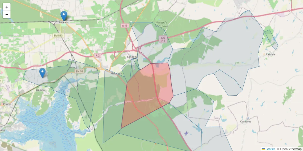 Mapa detalhado do código postal 2965-431 com limites, códigos postais vizinhos e agências dos correios