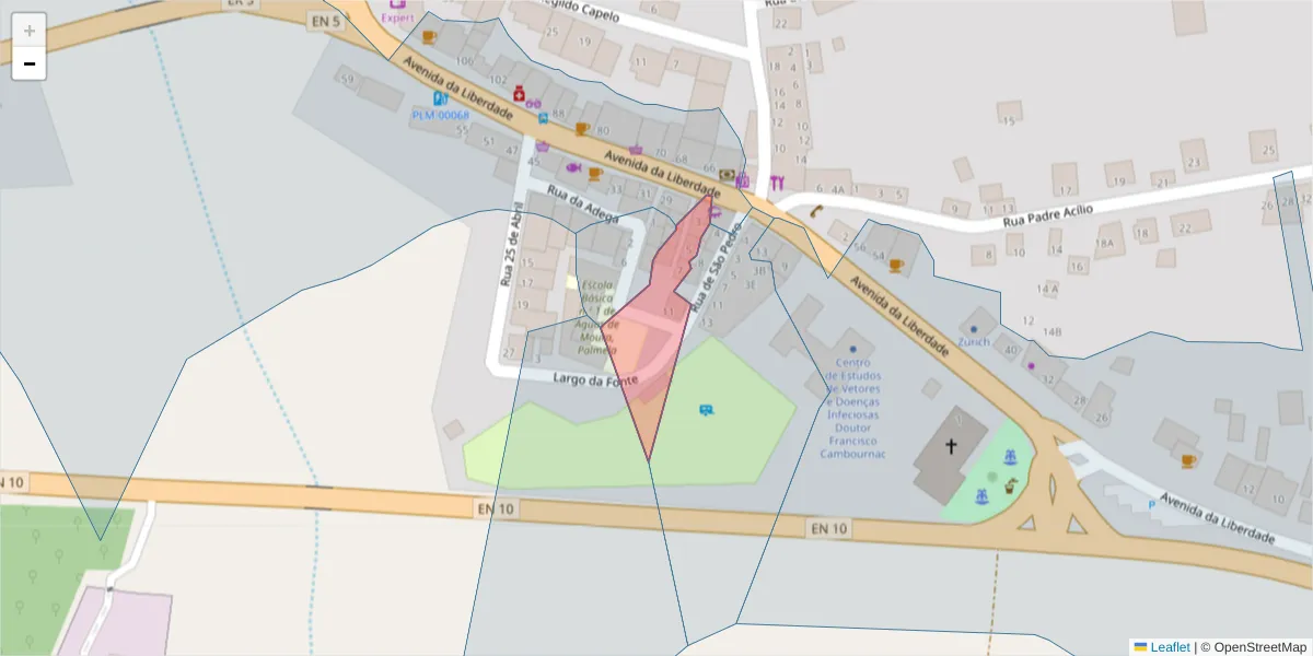 Mapa detalhado do código postal 2965-566 com limites, códigos postais vizinhos e agências dos correios