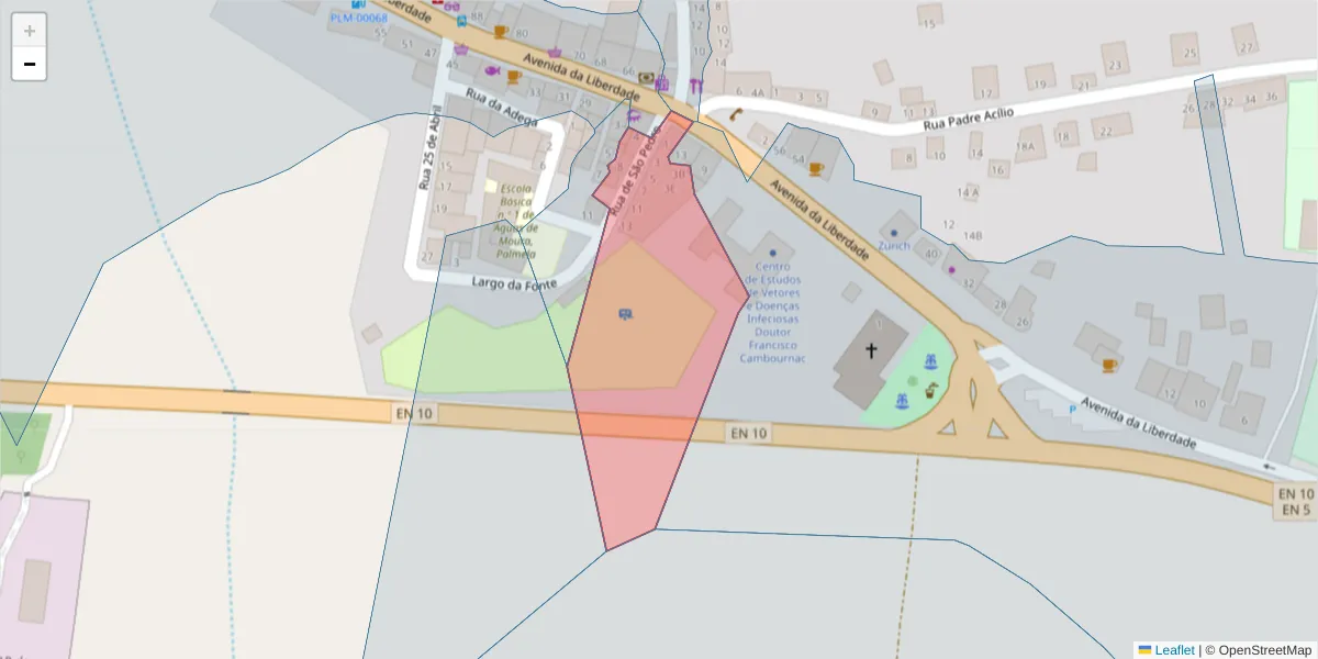 Mapa detalhado do código postal 2965-581 com limites, códigos postais vizinhos e agências dos correios