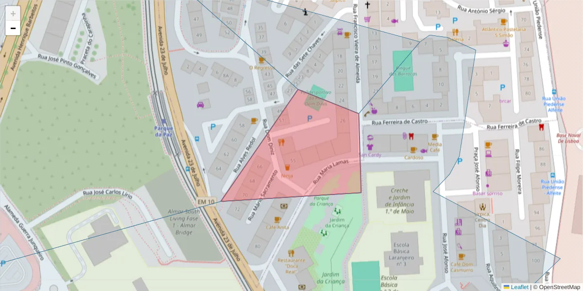 Mapa detalhado do código postal 2970-000 com limites, códigos postais vizinhos e agências dos correios