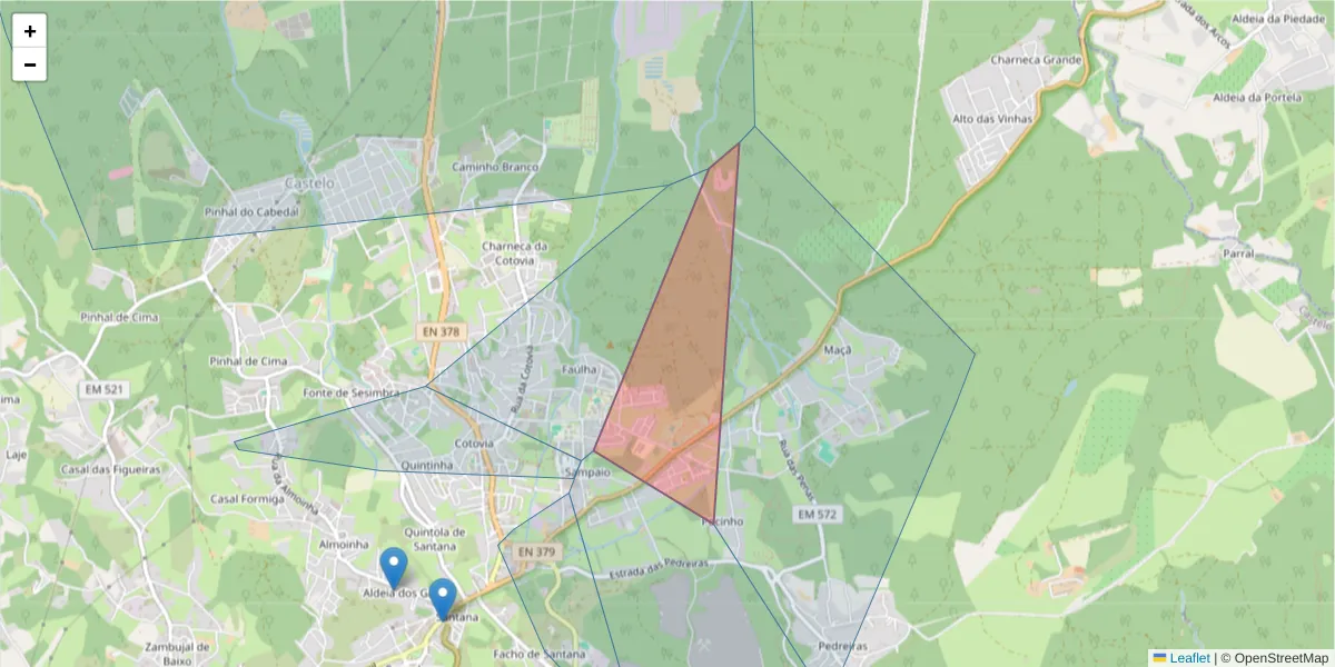 Mapa detalhado do código postal 2970.236 com limites, códigos postais vizinhos e agências dos correios
