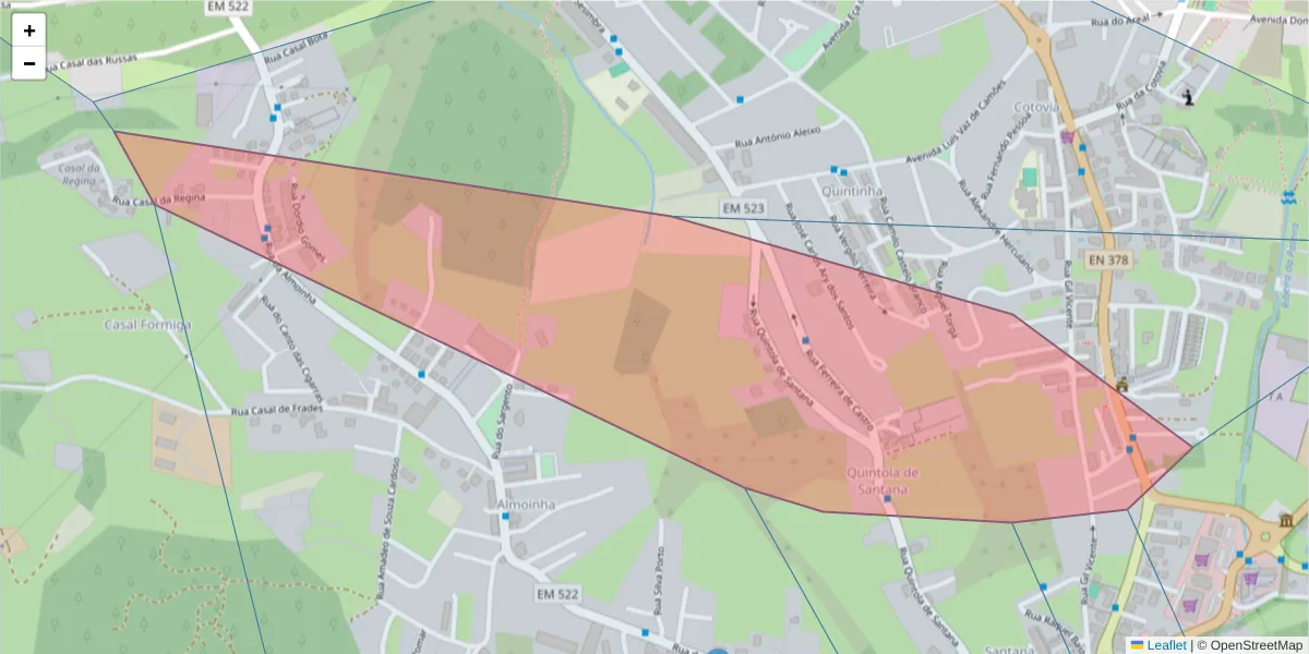 Mapa detalhado do código postal 2970-305 com limites, códigos postais vizinhos e agências dos correios