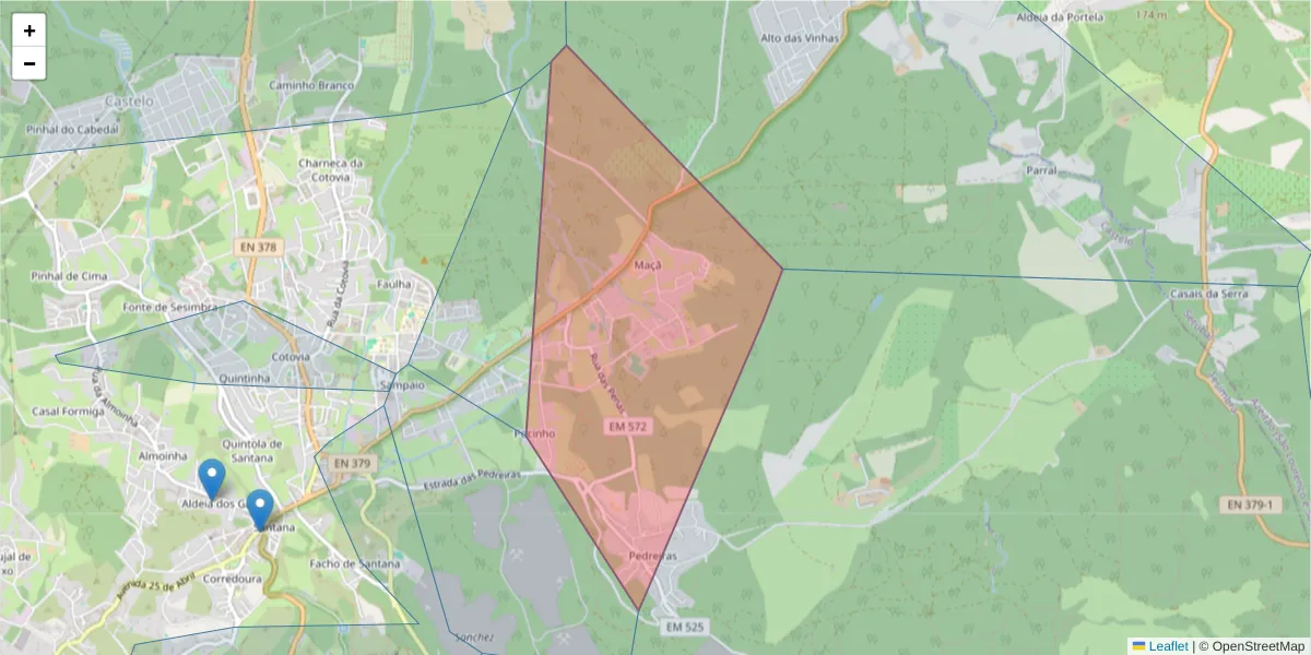 Mapa detalhado do código postal 2970-333 com limites, códigos postais vizinhos e agências dos correios