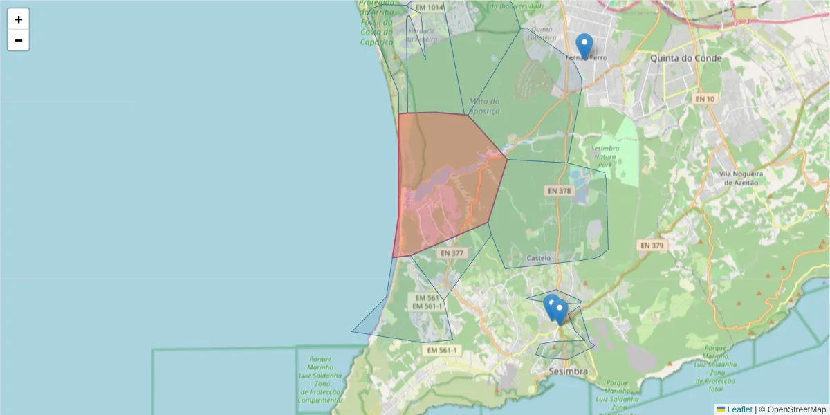 Mapa detalhado do código postal 2970-420 com limites, códigos postais vizinhos e agências dos correios