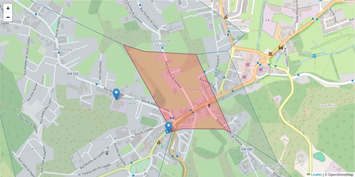 Mapa detalhado do código postal 2970-593 com limites, códigos postais vizinhos e agências dos correios