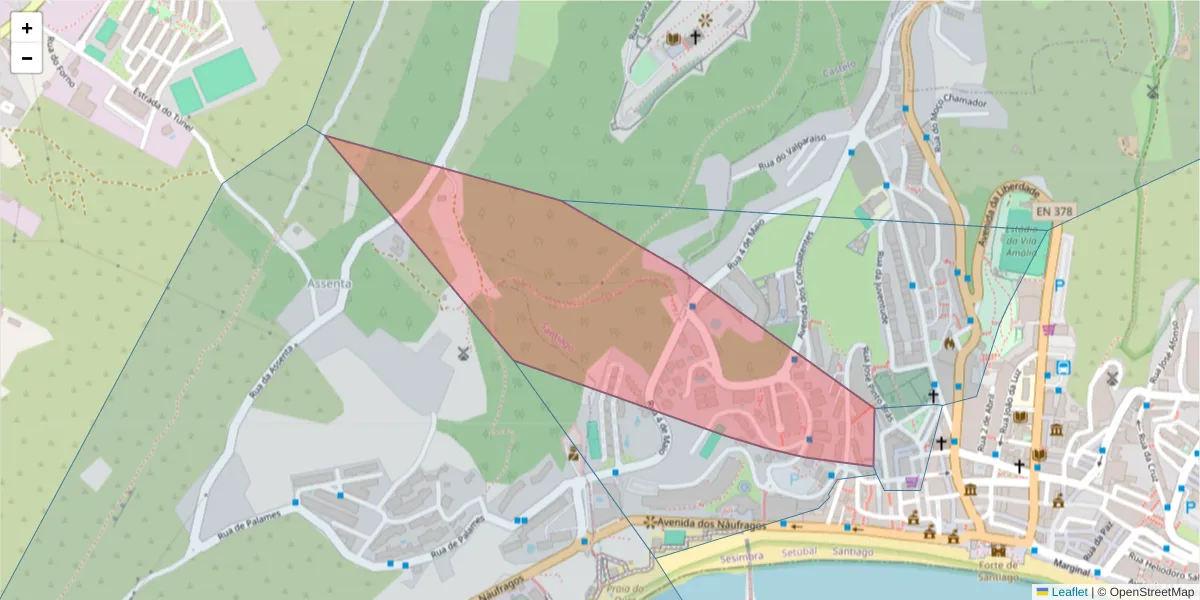 Mapa detalhado do código postal 2970-653 com limites, códigos postais vizinhos e agências dos correios