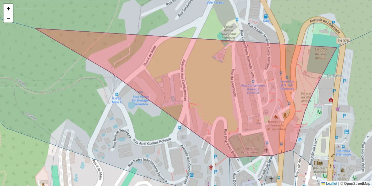 Mapa detalhado do código postal 2970-726 com limites, códigos postais vizinhos e agências dos correios