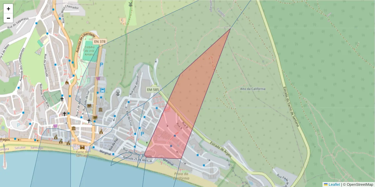 Mapa detalhado do código postal 2970-760 com limites, códigos postais vizinhos e agências dos correios
