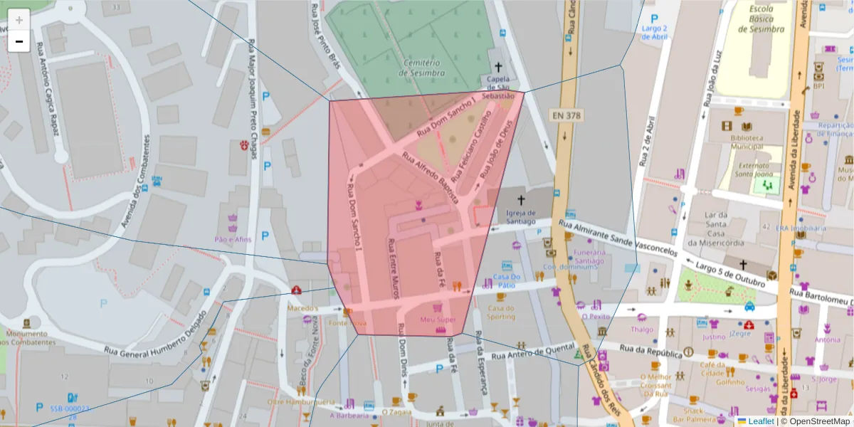 Mapa detalhado do código postal 2970-776 com limites, códigos postais vizinhos e agências dos correios