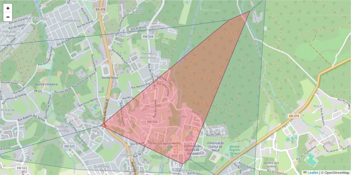 Mapa detalhado do código postal 2970-853 com limites, códigos postais vizinhos e agências dos correios