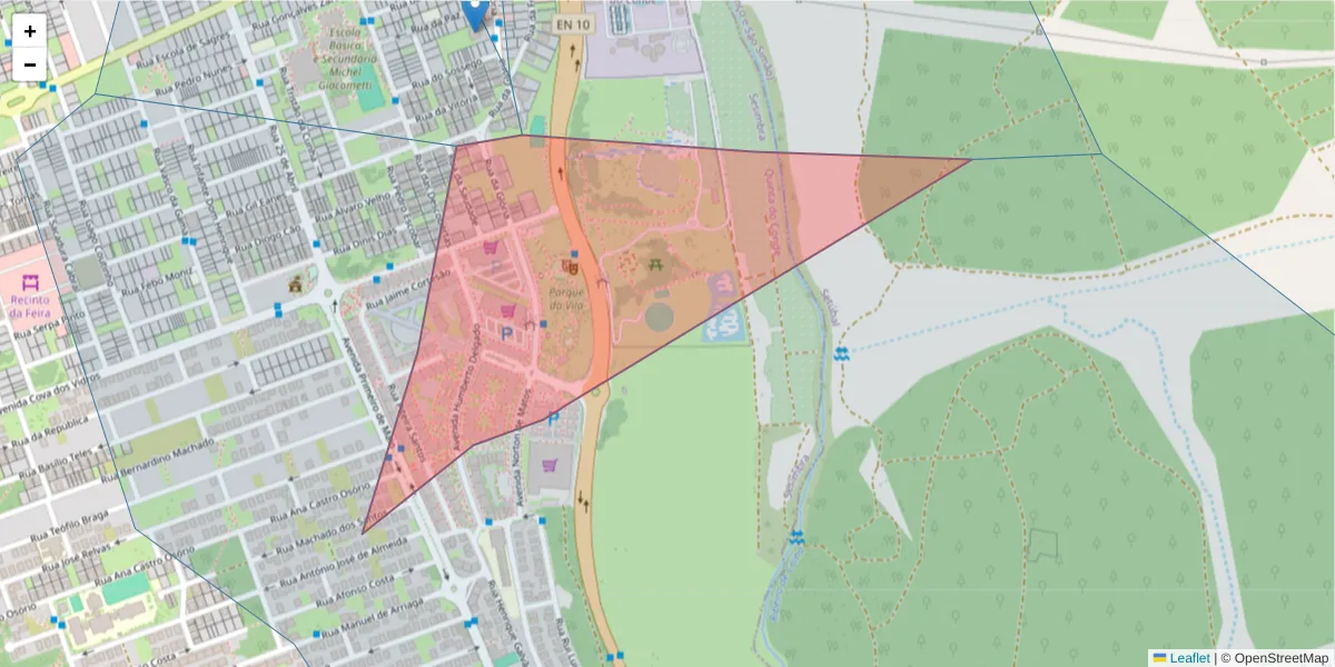 Mapa detalhado do código postal 2975-311 com limites, códigos postais vizinhos e agências dos correios