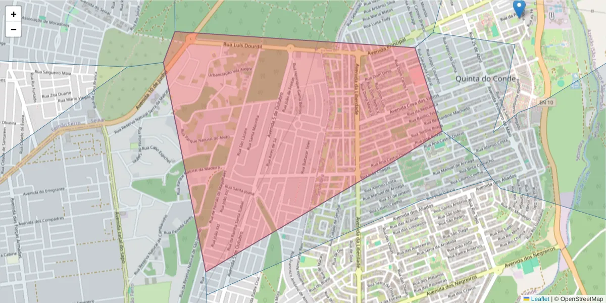 Mapa detalhado do código postal 2975-331 com limites, códigos postais vizinhos e agências dos correios
