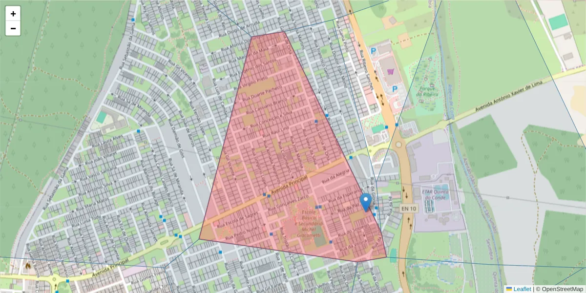 Mapa detalhado do código postal 2975-335 com limites, códigos postais vizinhos e agências dos correios