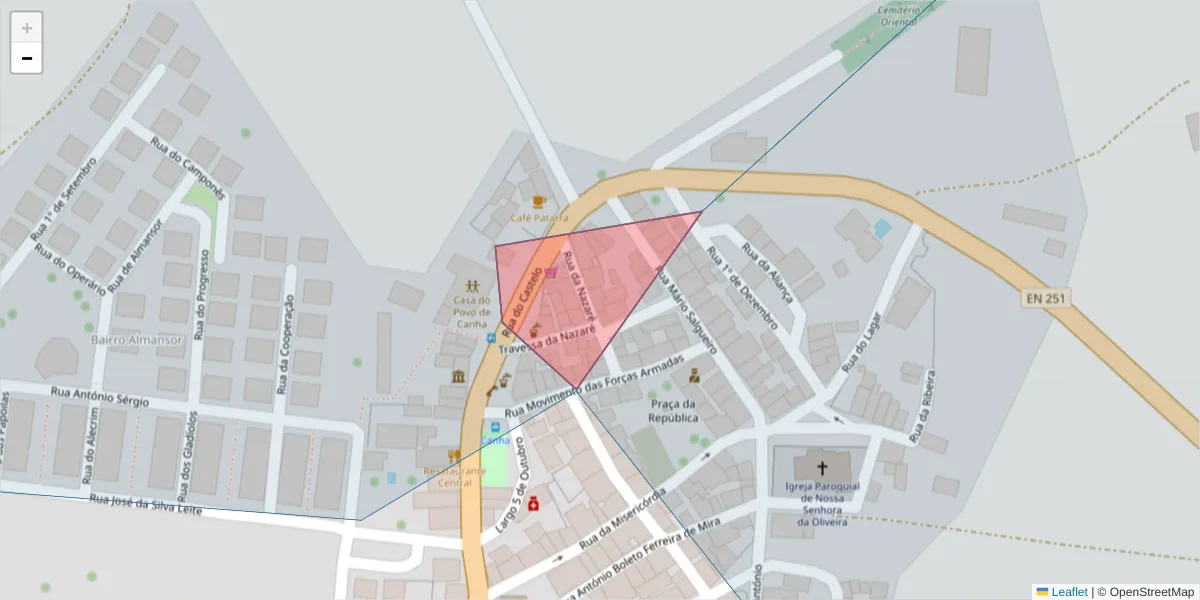 Mapa detalhado do código postal 2985-013 com limites, códigos postais vizinhos e agências dos correios