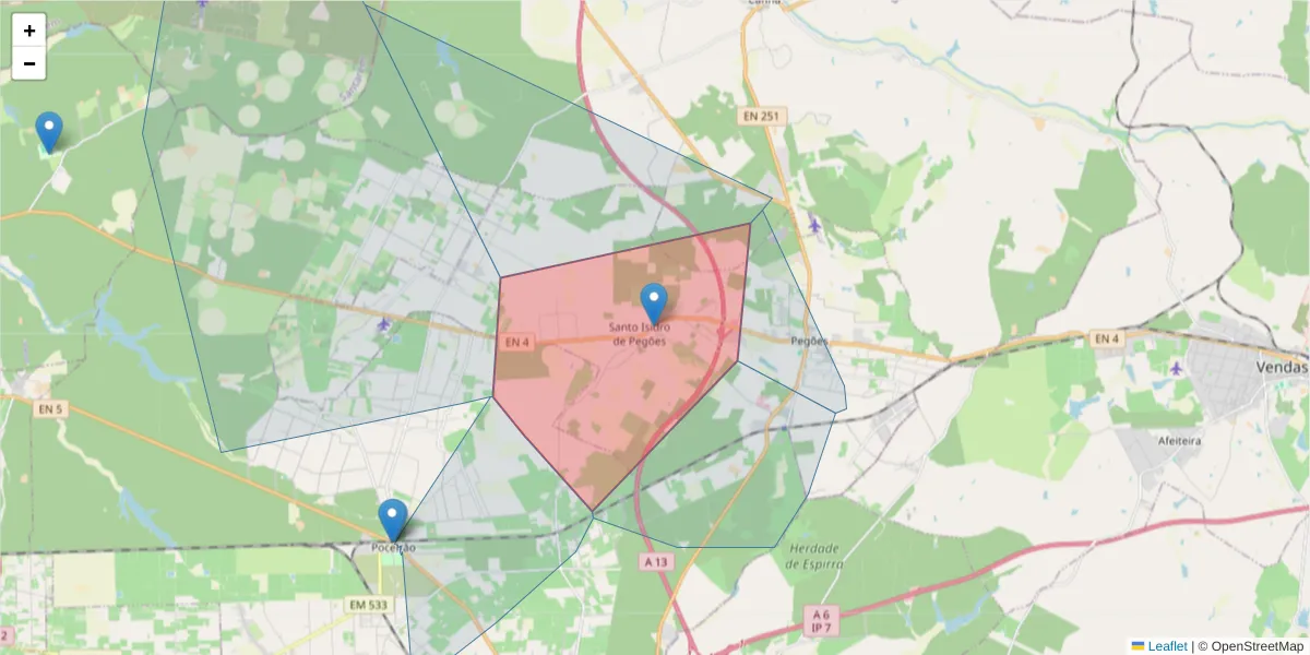 Mapa detalhado do código postal 2985-158 com limites, códigos postais vizinhos e agências dos correios