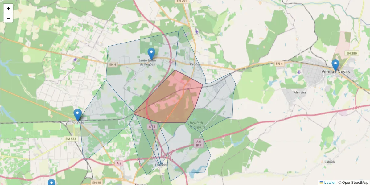 Mapa detalhado do código postal 2985-270 com limites, códigos postais vizinhos e agências dos correios