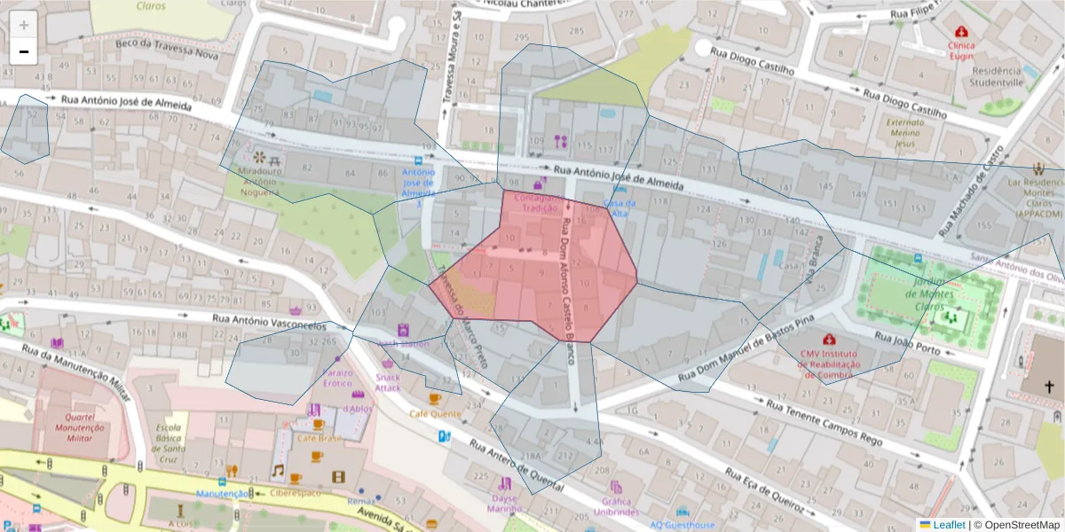 Mapa detalhado do código postal 3000-008 com limites, códigos postais vizinhos e agências dos correios