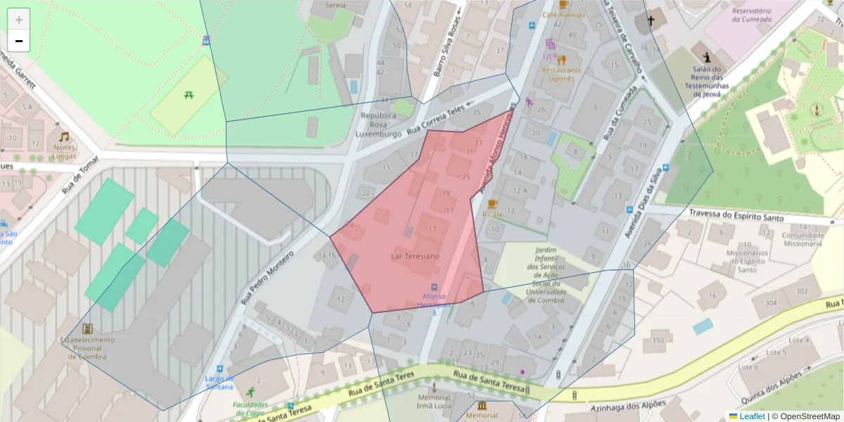Mapa detalhado do código postal 3000-010 com limites, códigos postais vizinhos e agências dos correios