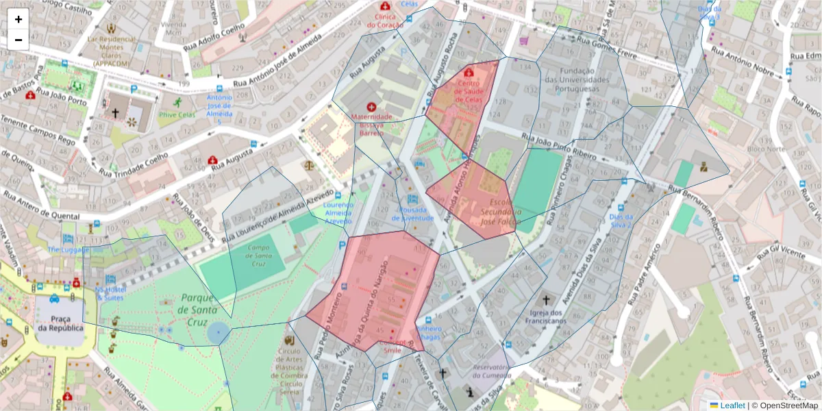 Mapa detalhado do código postal 3000-011 com limites, códigos postais vizinhos e agências dos correios