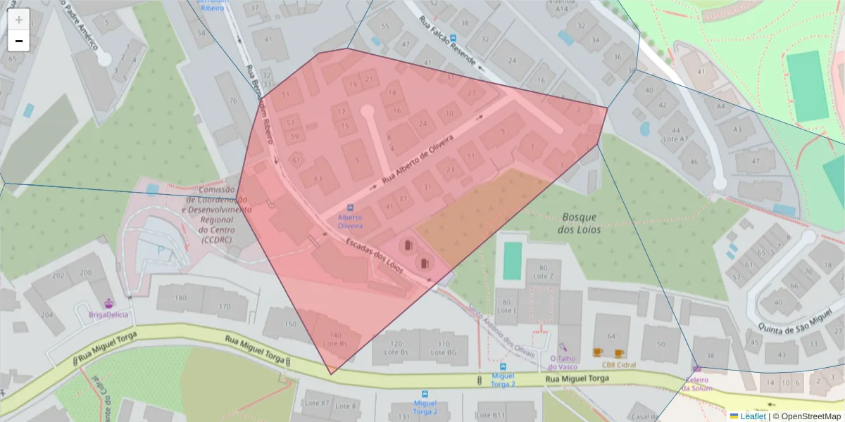 Mapa detalhado do código postal 3000-015 com limites, códigos postais vizinhos e agências dos correios