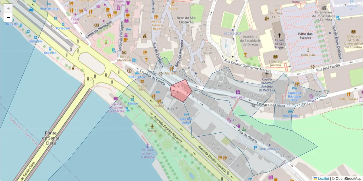Mapa detalhado do código postal 3000-017 com limites, códigos postais vizinhos e agências dos correios