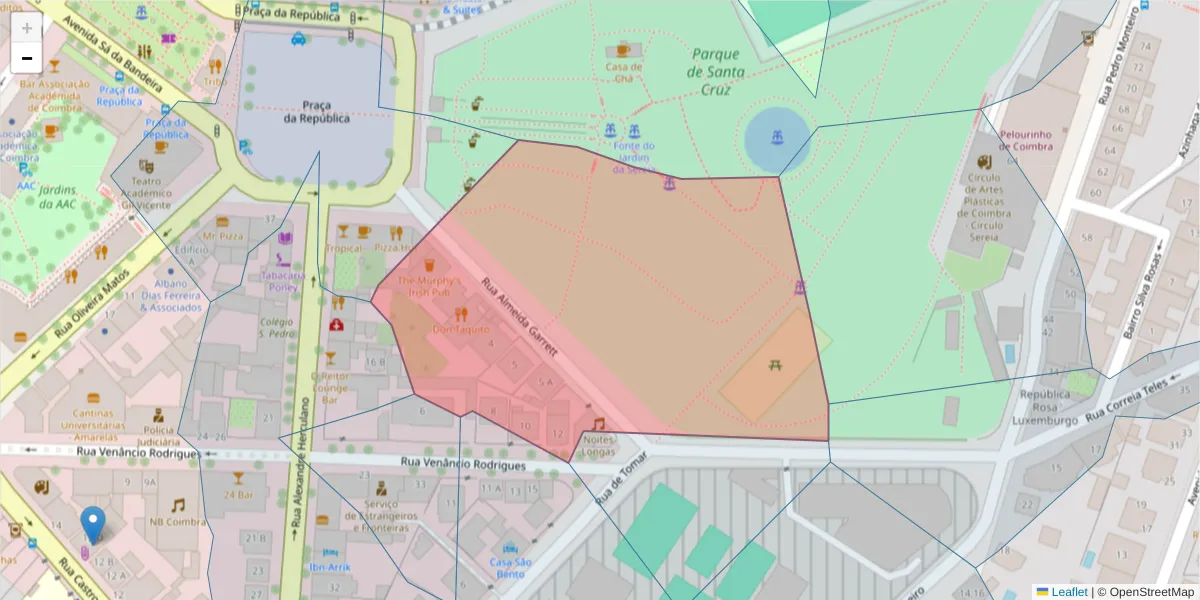 Mapa detalhado do código postal 3000-021 com limites, códigos postais vizinhos e agências dos correios