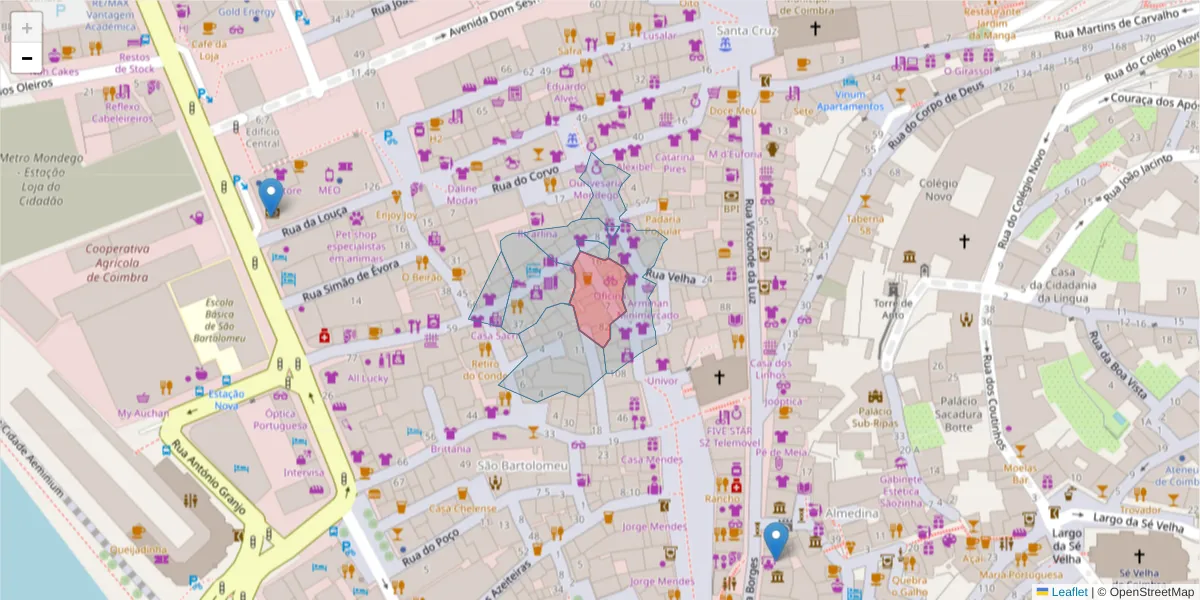 Mapa detalhado do código postal 3000-022 com limites, códigos postais vizinhos e agências dos correios