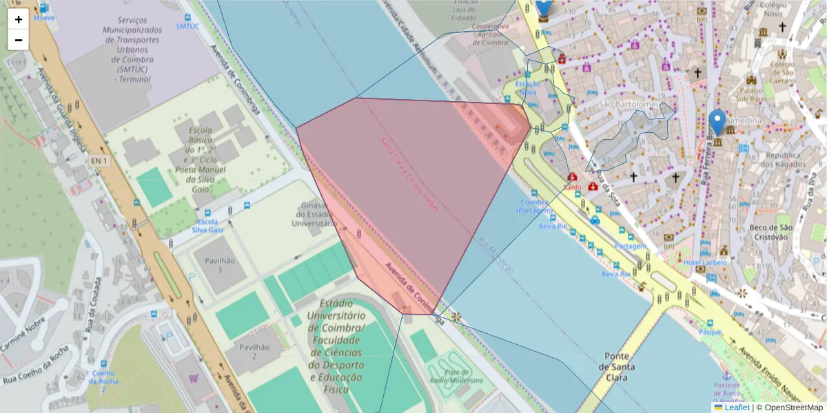 Mapa detalhado do código postal 3000-024 com limites, códigos postais vizinhos e agências dos correios