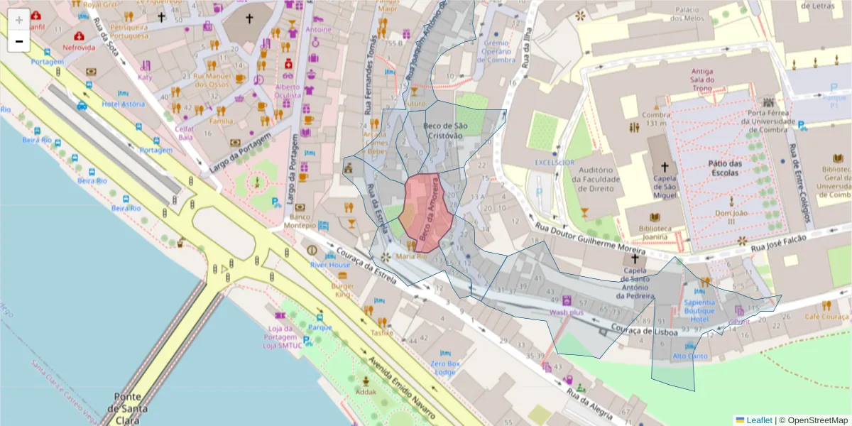 Mapa detalhado do código postal 3000-026 com limites, códigos postais vizinhos e agências dos correios