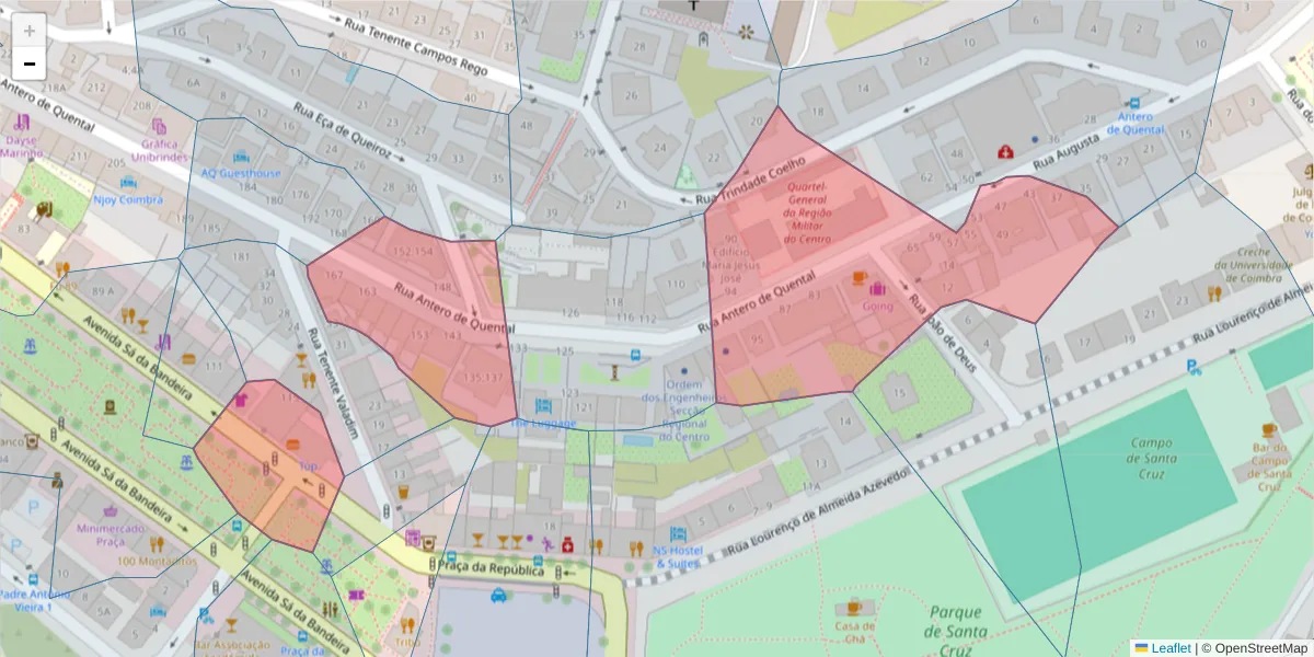 Mapa detalhado do código postal 3000-032 com limites, códigos postais vizinhos e agências dos correios
