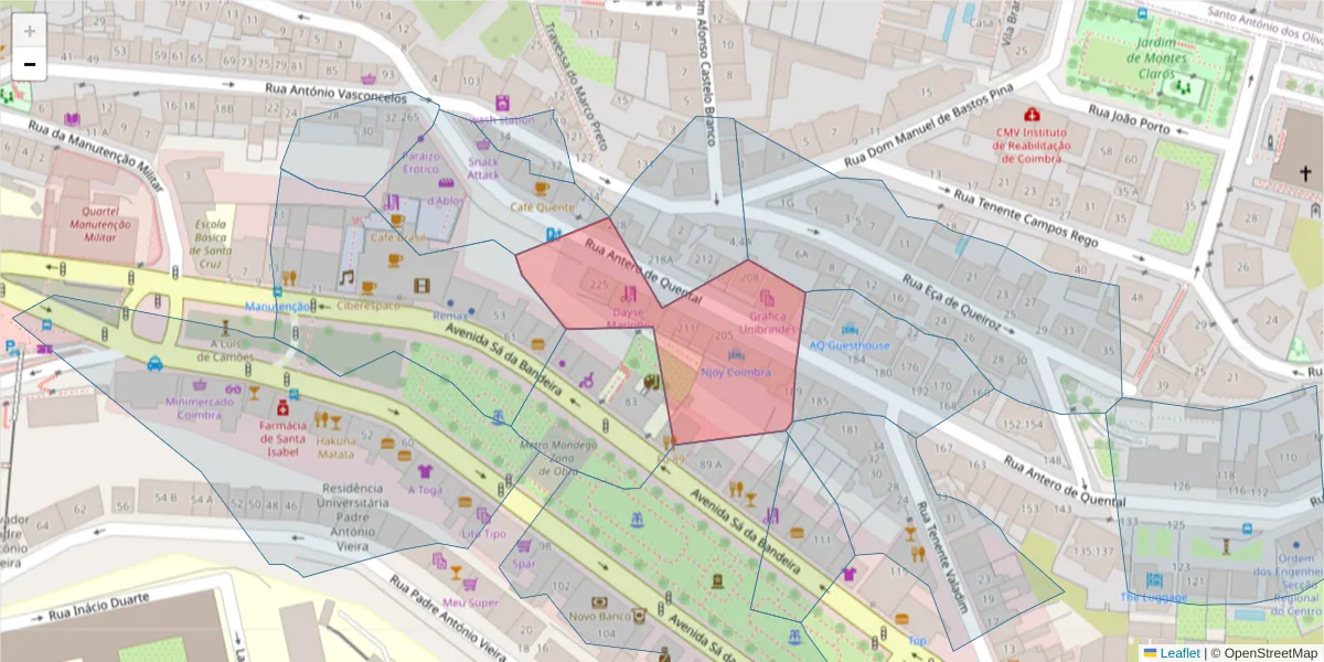 Mapa detalhado do código postal 3000-033 com limites, códigos postais vizinhos e agências dos correios