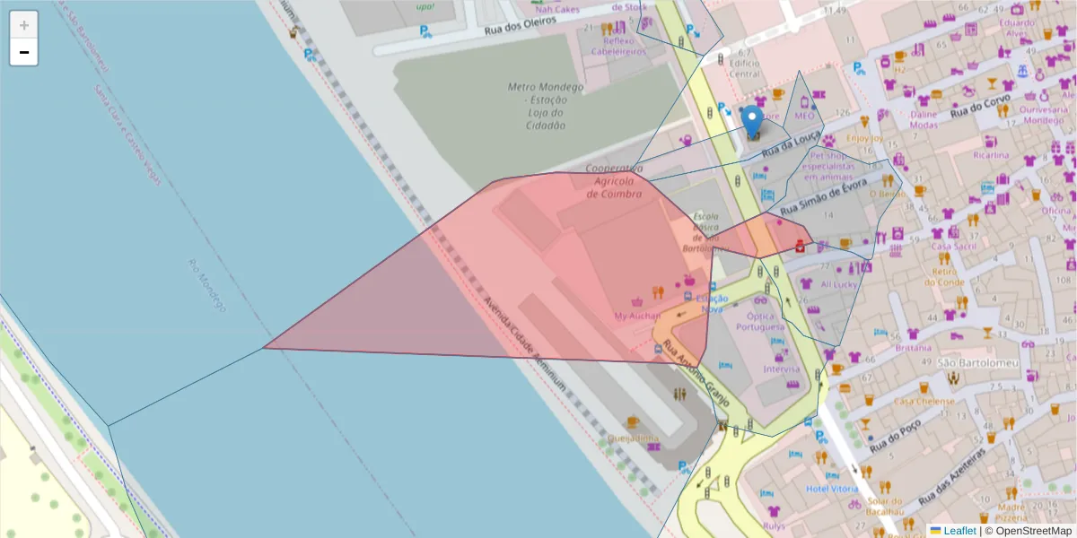 Mapa detalhado do código postal 3000-034 com limites, códigos postais vizinhos e agências dos correios